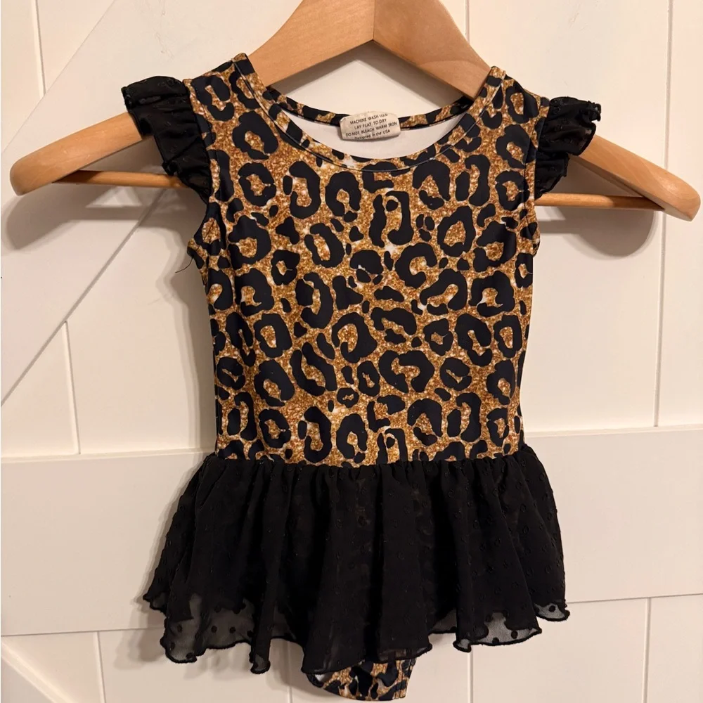 Leotard Leopard Print with build in skirt Girls Size 4
